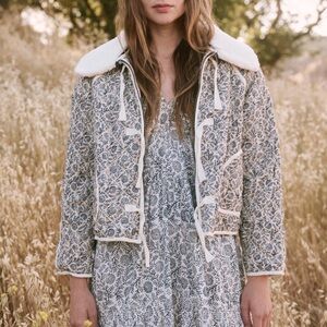 The Great Reversible Quilted Floral Zip Jacket